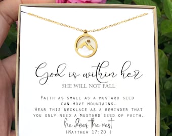 Mustard seed necklace Mountain Necklace Encouragement gift Mustard seed jewelry Faith necklace Christian jewelry personalized birthstone GOD