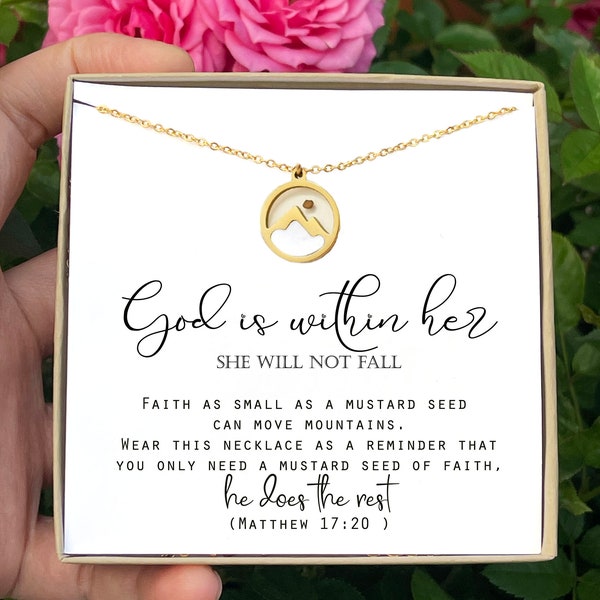 gift for her sister in Christ Mustard seed necklace Mountain Faith Christian jewelry Pearl friend church birthday gift for daughter GOD