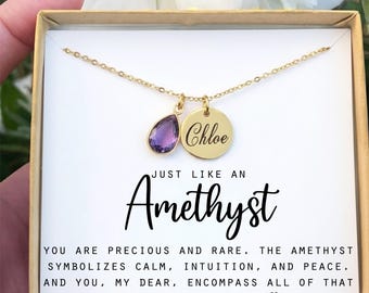 Amethyst Necklace, Dainty Necklace,  Gift for Her, Layer Jewelry, February Birthday Gift, February Birthstone Christmas gift 12months