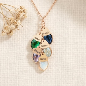 Custom Birthstone Family Necklace, Personalized Initials Charm Pendant Mother's day gift