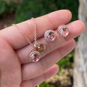 personalized gifts Pink morganite earrings necklace blush bridesmaid jewelry bridesmaid set bridesmaid gift bridal jewelry wedding jewelry