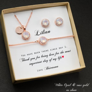 Bridesmaid necklace personalized bridesmaid gift proposal gift bridesmaid jewelry bridesmaid gift set be my bridesmaid White opal pink gold