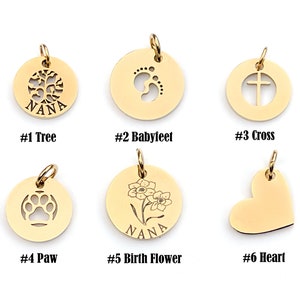 Add on charm for your necklace /bracelet , birthday, birth flower, cross, baby feet, paw, heart, tree of life charm