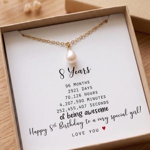 8th Birthday Necklace, Custom Birthstone Flower Charm ,fresh water pearl TH