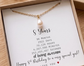 8th Birthday Necklace, Custom Birthstone Flower Charm ,fresh water pearl TH