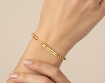 Custom Name Bracelet – Paperclip Chain, Gold Silver Rose Gold, Gift for Mom Grandma