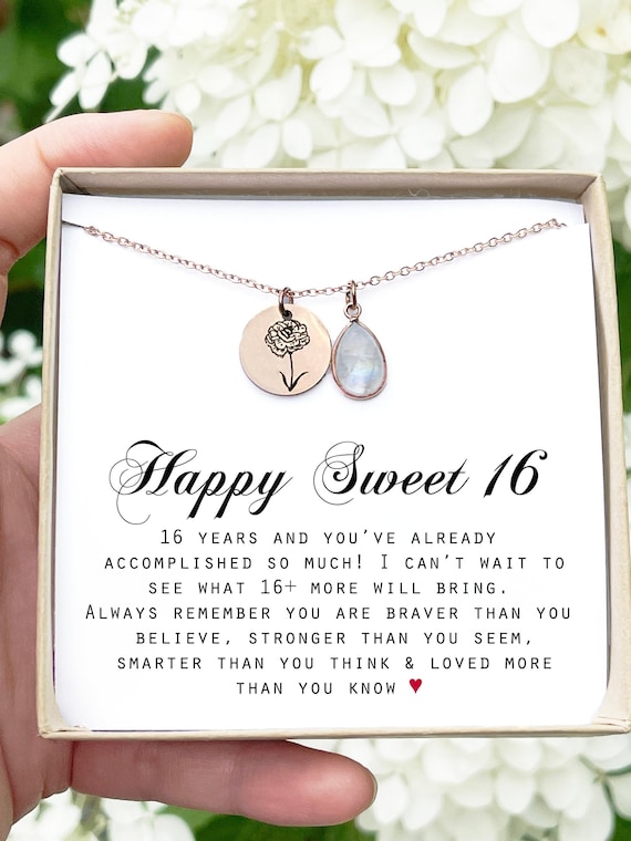 Cadeau sweet 16 cadeaux 16e anniversaire collier fille collier sweet 16  cadeau pour fille de 16 ans cadeaux personnalisés cadeaux pierres de  naissance pour elle -  France