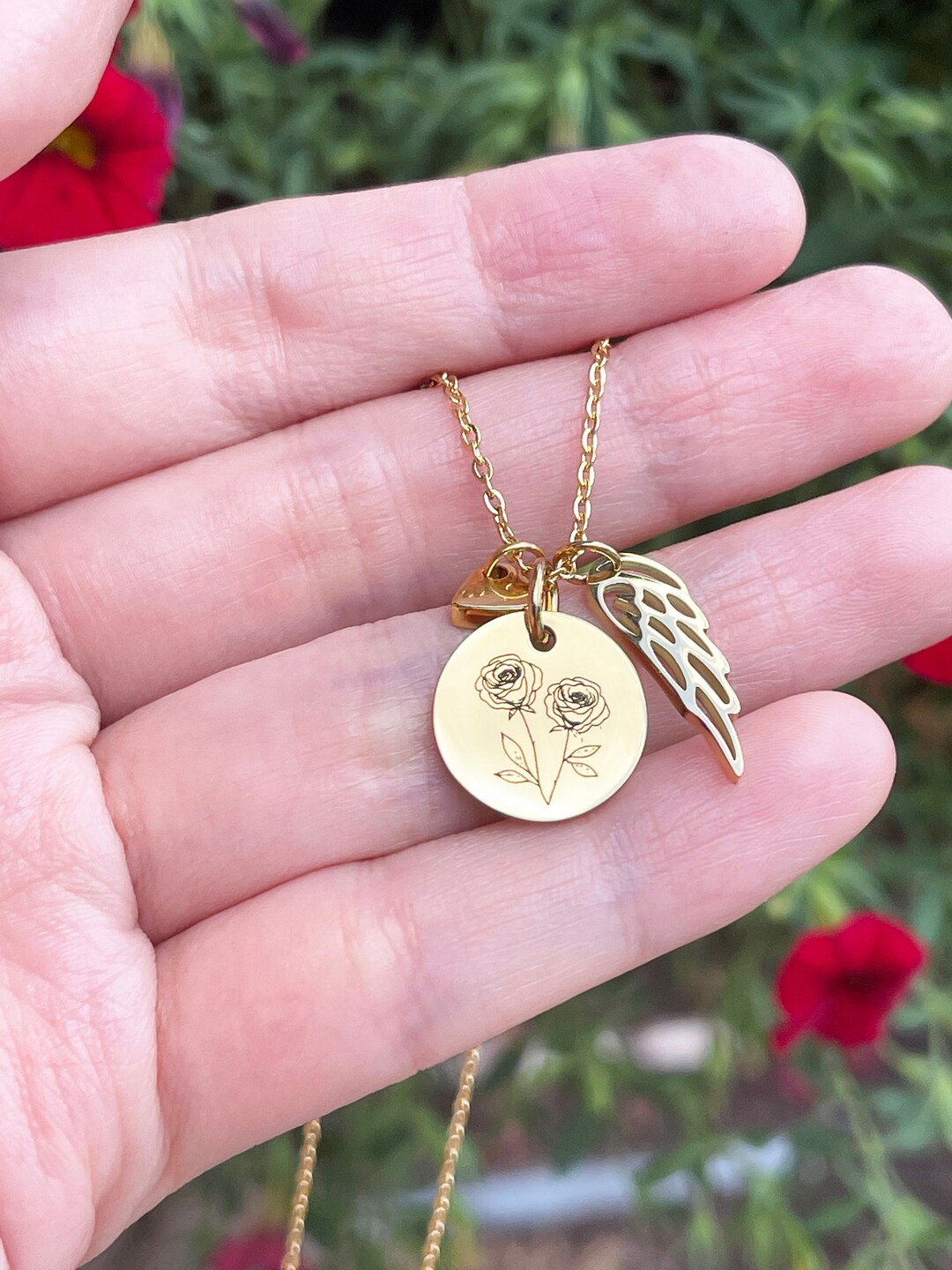 Personalized Floral Charm Birth Flower Miscarriage Necklace Memorial Necklace Gift for Her Etsy