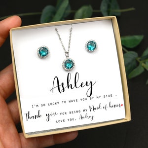 Teal blue Custom Personalized initial necklace CZ bridesmaid gift set  aqua blue  bracelet earrings Wedding gift   Bridesmaid earrings