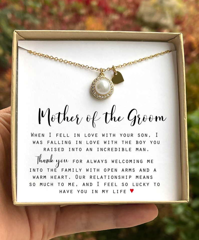 MOTHER Of The GROOM Gift from BRIDE Mother of the Groom Necklace mothers day Gift for Mother in law Wedding Gift from Bride Pearl Jewelry image 1