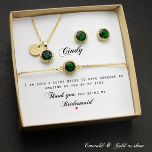 bridesmaid gift, bracelet earrings set, bridesmaid necklace, Bridesmaid earrings,  studs Custom ,emerald green gold silver rose