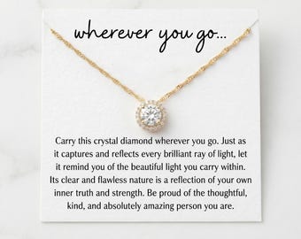 Gold Crystal Pendant Necklace: Adjustable Chain, first day of school Graduation Gift