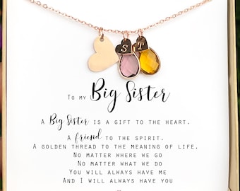 Personalized Big Sister Necklace Gift Sister Gifts Big Sister Birthday Gift Custom Initial birthstone Necklace Jewelry gift for her Sisters