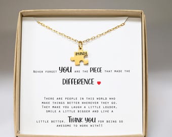 Puzzle Necklace Jewelry Coworker Gift Never forget you are the piece that made the difference Personalized Going Away  Christmas leader