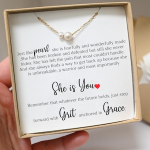 grit grace Fresh water Pearl REAL pearl necklace strength resilience empowerment motivational gift for her overcoming challenges personalize