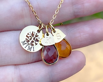 MIMI Necklace Personalized With Grandkids Birth Month Birthstone Gift for Mimi Gift Grandma Handmade Jewelry Gifts For Grandma  TREE 20MM