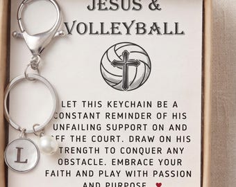 Personalized Volleyball Keychain with Initial  Pearl, Faith & Volleyball ,  Christian Sports Jewelry, Senior Night Gift MOP