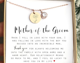 Personalized Mother of the Groom Necklace, Birthstone Charm, Wedding Gift