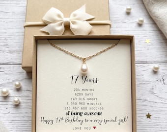 Personalized 17th Birthday Necklace, Birthstone Charm, Engraved Disc ,fresh water pearl TH