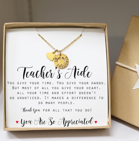 teacher Aide gift teacher assistant appreciation gift for her necklace gift jewelry gift idea thank you best teacher Aide retirement Apple