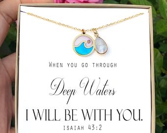 When You Go Through Deep Waters I Will Be With You Isaiah 43:2 Mustard seed Necklace Strength Encouragement Christian Gift Bible Gifts WATER