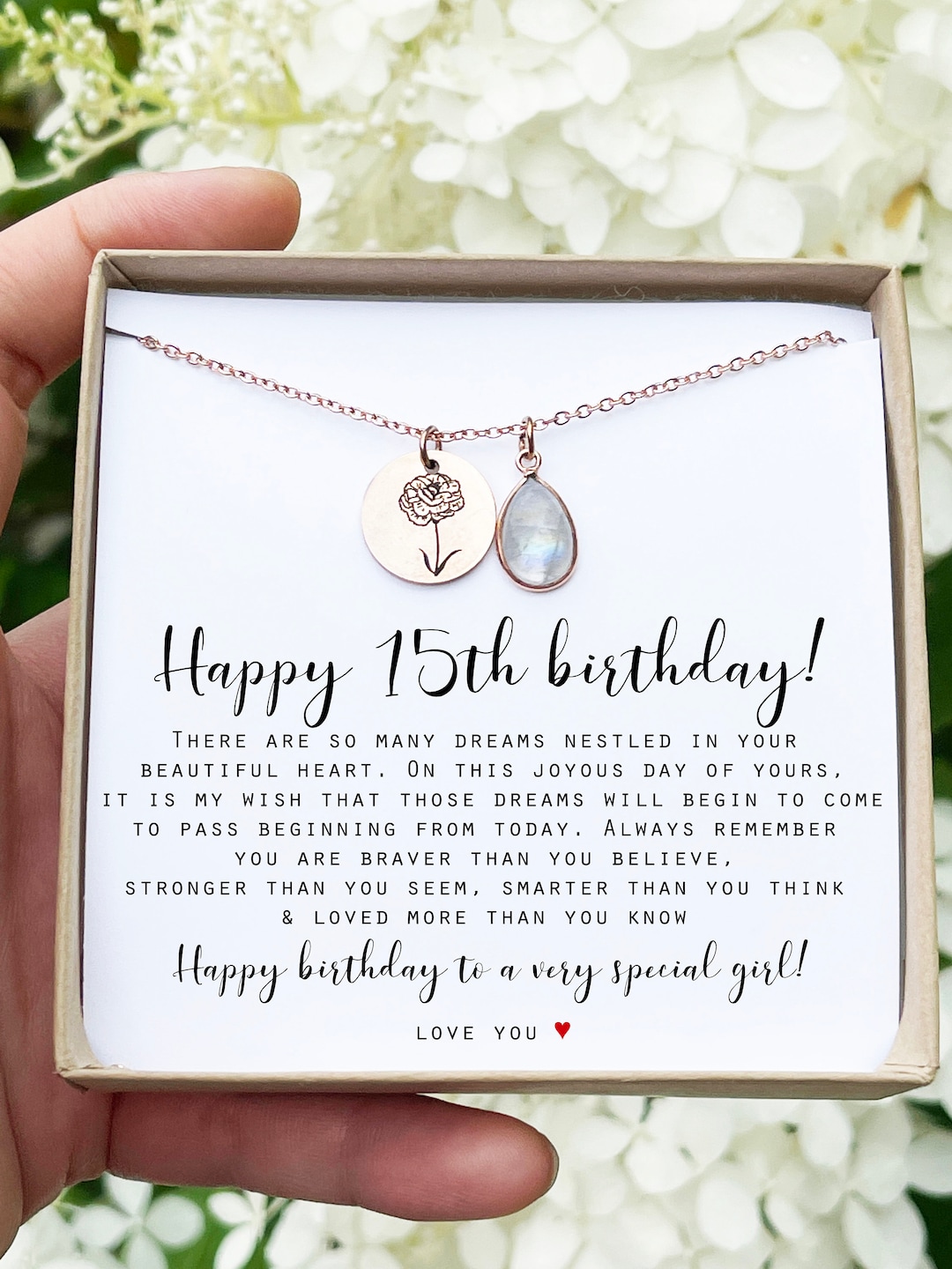 Birthday Gift for 15 Year Old Girl, Birthstone Necklace, Personalized  Birthday Gift, Present for Fifteenth Birthday, Birthday Gift For A Friend  or