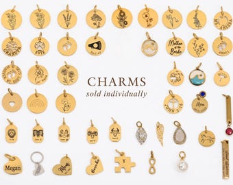 Add on charm for your necklace /bracelet , birthday, birth flower, cross, baby feet, paw, heart, tree of life charm