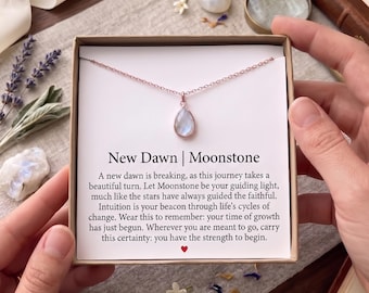 Moonstone Necklace with Flower Charm, New Beginnings Gift, Encouragement Jewelry for Her, Meaningful Transition Keepsake Box