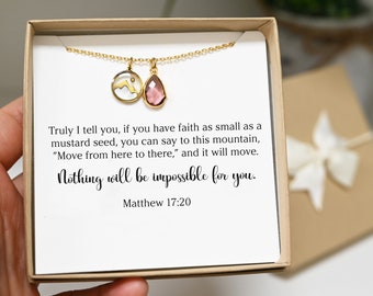 Mustard seed necklace Mountain Encouragement gift  Faith necklace Christian jewelry personalized  GOD Mother Pearl  Birthday gift for her