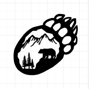Bear Paw and Bear Silhouette Hunting Vinyl Decal