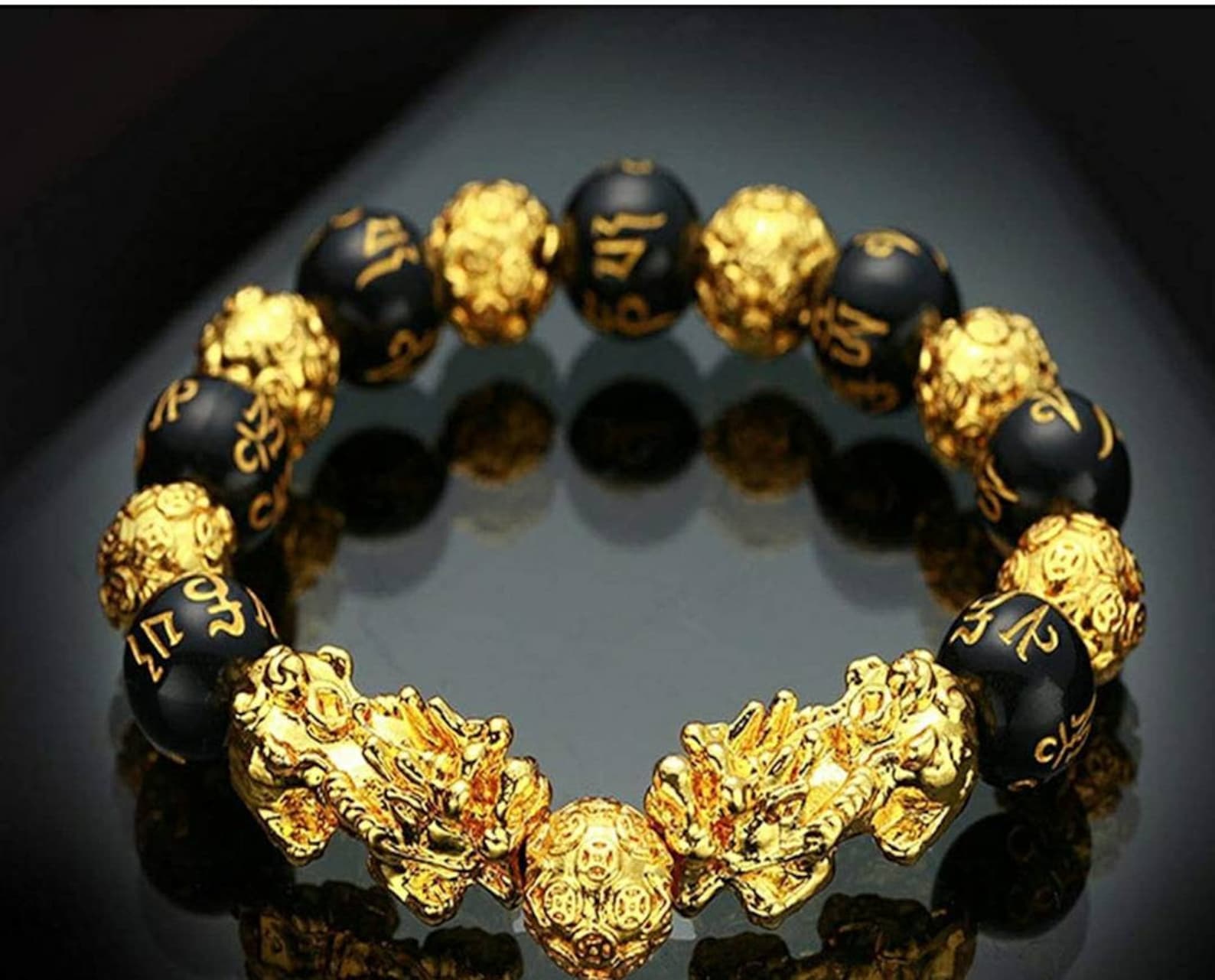 Black Obsidian Bracelet with Gold