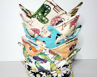Bowl cozies; novelty bowl cozies; kitchen decor; bee decor; quilted bowl cozies; fun patterned bowl cozies