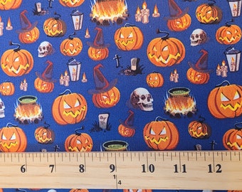 Haunted Halloween 100% Cotton Fabric/Quilt Fabric/Spooky Sewing Fabric/Fall Fabric/ Craft Fabric By the Yard/Witch Fabric/Pumpkins/Skulls