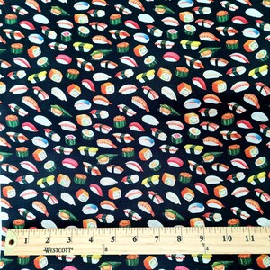 Sushi 100% Cotton Fabric/Quilt Fabric/Small Scale Sewing Fabric/Nigiri Fabric/ Craft Fabric By the Yard/Novelty Fabric/Snack Food Fabric