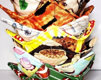 Microwave Bowl Cozy, Reversible Fabric Hot Pad, Pot Holder