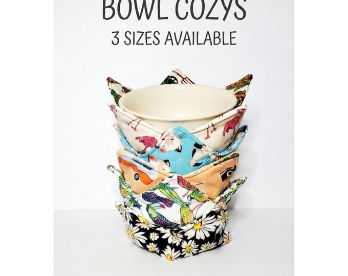 Microwavable Bowl Cozy, Cozies, Hotpad, Soup Bowl Cozy, Fabric Bowl Holder, Kitchen Coaster, Reversible, Custom, Quilted Bowl Holder, Cotton