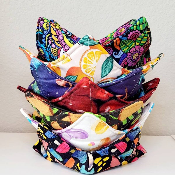 Choose Your Own Bowl Cozy One Customized Fabric Bowl Cozy/Soup Bowl Cozy/Hot Pad/ Bowl Holder/Gift/ Microwaveable/Reversible/Cozies/Quilted