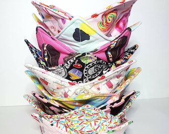 Microwavable Bowl Cozy Large, Dessert, Cozies, Hot Pad, Soup Bowl Cozy, Fabric Bowl Holder, Kitchen Coaster, Reversible, Quilted Cotton