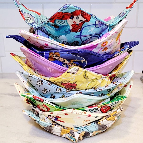 Children's Large 8 inch Themed Bowl Cozy/Fairytale Bowl Cozys/Soup Bowl Holder/Hot Pad/Microwaveable Bowl Cozy//Gift/Buzz/Belle/Ariel/Animal