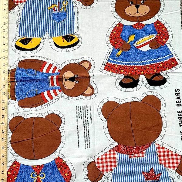 Vintage Fabric Pillow Panels, Three Little Bears,Quilted  Pillow, Giraffe Pillow, Pinocchi, Animal Pillow Pattern, Easy Sewing Pattern