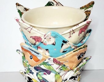 Microwavable Bowl Cozy, Cozies, Hotpad, Soup Bowl Cozy, Fabric Bowl Holder, Kitchen Coaster, Reversible, Custom, Quilted Bowl Holder, Cotton