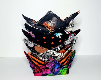 Large Halloween Microwavable Fabric Bowl Cozy, Cozies, Soup Bowl Holder, Hot Pad, Kitchen Coaster, Reversible Bowl Cozies, Ghosts, Horror