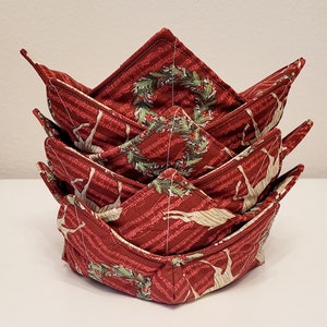 Christmas Large Bowl Cozy, Pot Holder, Fabric Bowl Cozy, Microwaveable Bowl Cozies, Soup Bowl Holder, Hot Pad, Reversible Coaster Kitchen