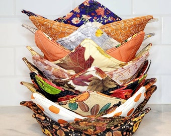 Microwavable Bowl Cozy Large, Fall Themes, Cozies, Hot Pad, Soup Bowl Cozy, Fabric Bowl Holder, Kitchen Coaster, Reversible, Quilted Cotton
