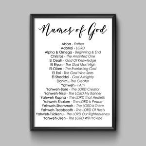 Names of God | Christian printable | Wall decor | Digital Download