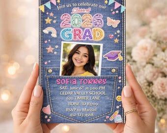 Class of 2026 Graduation Girl Invitation Template | Editable Canva Photo Grad Invite | Kids Graduation Party Invite | Modern Girly graduate