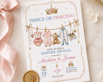 Prince or Princess Gender Reveal Invitation Template, Royal Gender Reveal Invite, Prince Princess Baby Reveal, Editable Canva Invite, Royal
