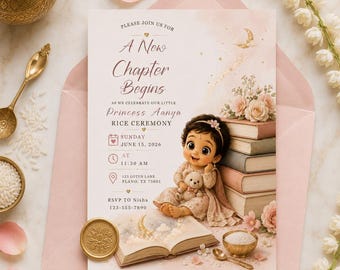 Rice Ceremony Invitation Editable Canva Template | Indian Annaprashan Girl Printable Blush Gold Baby Girl Invite