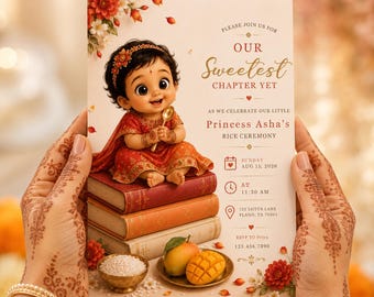Rice Ceremony Invitation Editable Canva Template | Indian Annaprashan Girl Printable Blush Gold Baby Girl Invite