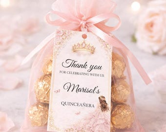 Quinceañera Favor Tags Template Editable Pink Princess Thank You Tags Digital Download Canva Template Mis Quince Gift Tags Printable